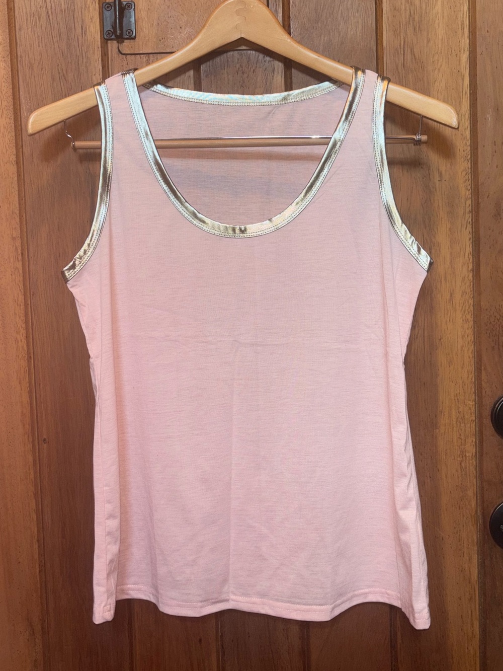 Sleeveless Pink Tank Top with Light Copper Trim